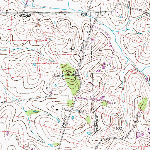 Topographic Map of Unity Church, KY
