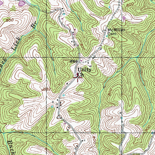 Topographic Map of Unity Church, KY