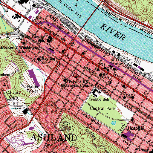 Topographic Map of University of Kentucky Extension Center, KY