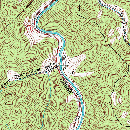 Topographic Map of Upper Beaverdam Branch, KY