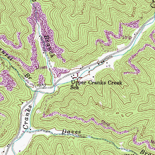 Topographic Map of Upper Cranks Creek School, KY