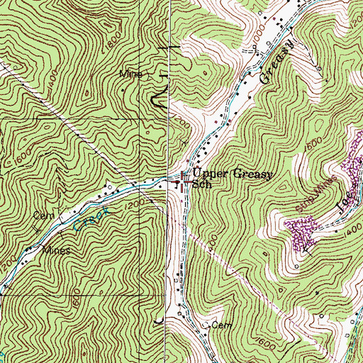 Topographic Map of Upper Greasy School, KY
