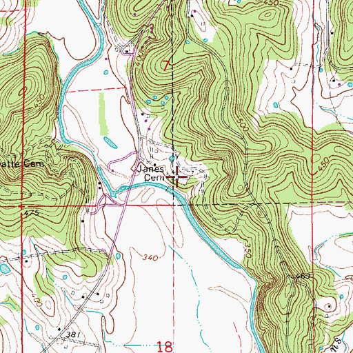 Topographic Map of Janes Cemetery, AR