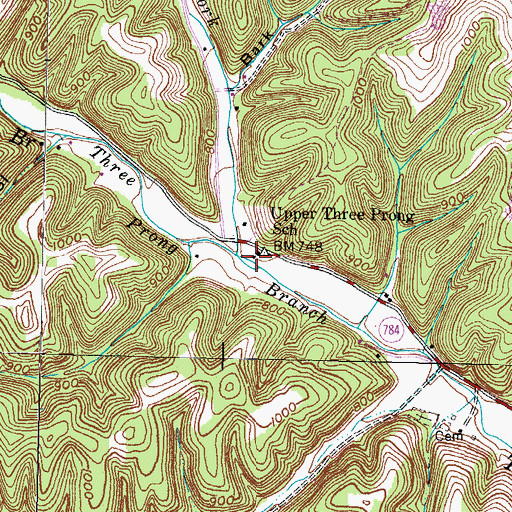 Topographic Map of Upper Three Prong School, KY