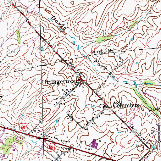 Topographic Map of Uttingertown, KY