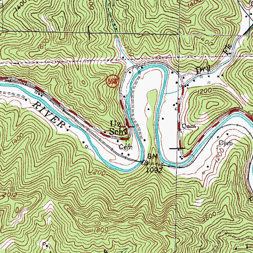 Topographic Map of Uz School, KY