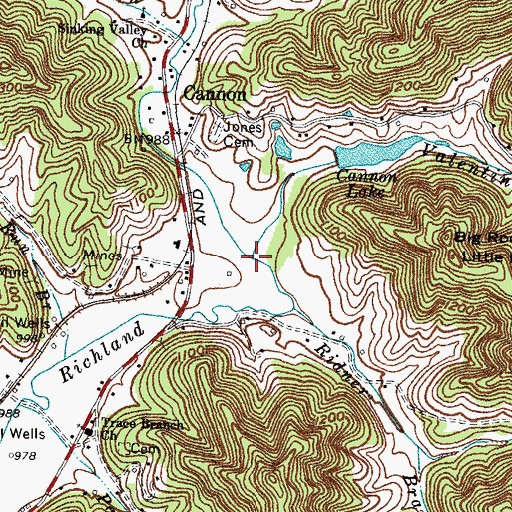 Topographic Map of Valentine Branch, KY
