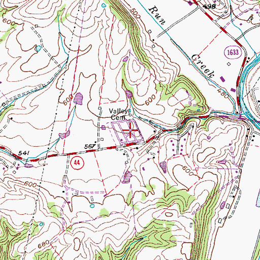 Topographic Map of Valley Cemetery, KY