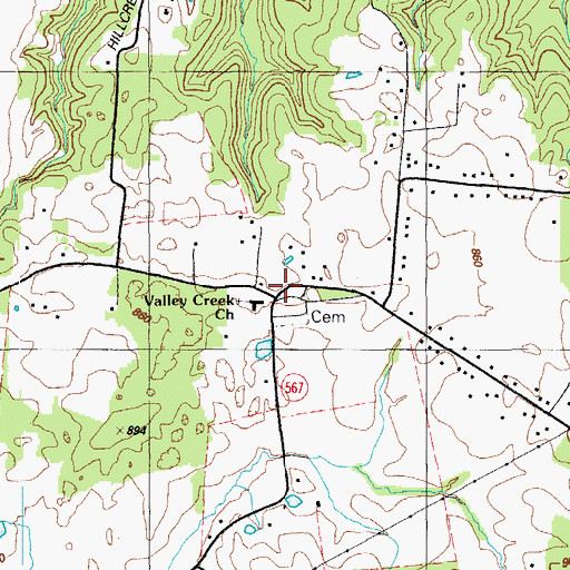 Topographic Map of Valley Creek Church, KY