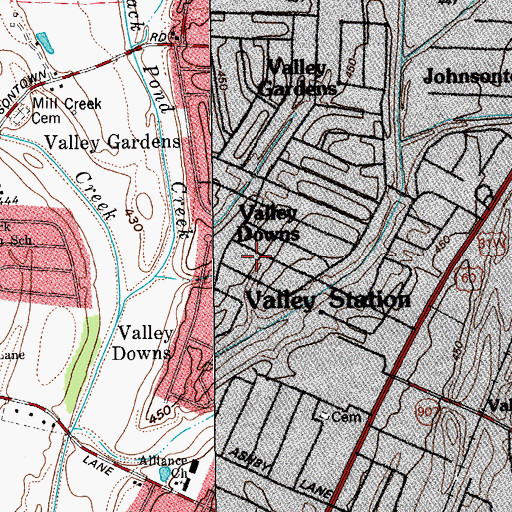 Topographic Map of Valley Downs, KY