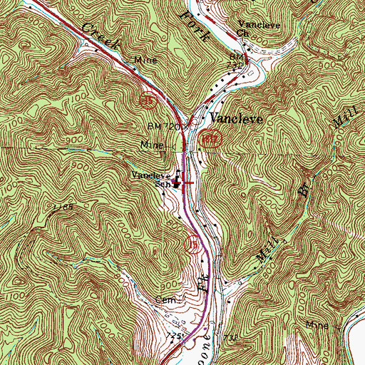 Topographic Map of Vancleve School, KY