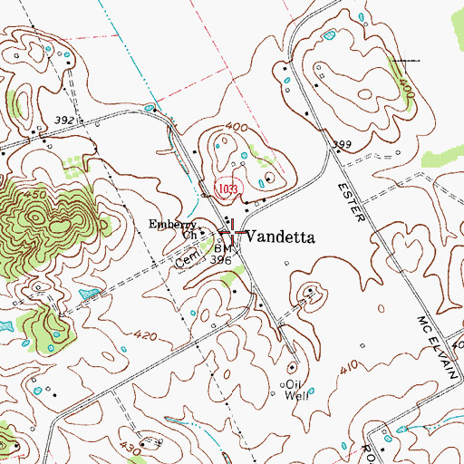 Topographic Map of Vandetta, KY