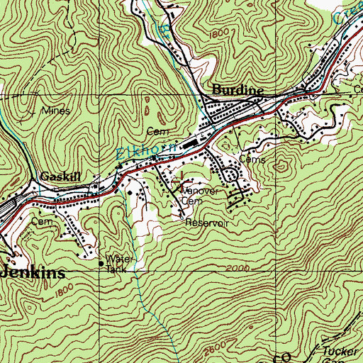 Topographic Map of Vanover Cemetery, KY