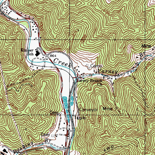 Topographic Map of Varney Branch, KY