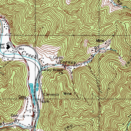 Topographic Map of Varney Branch Church, KY