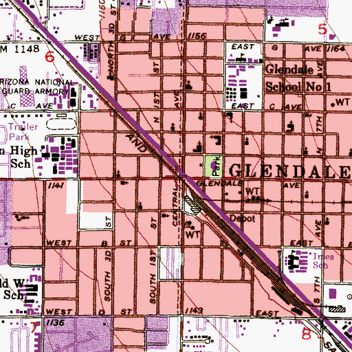 Topographic Map of Glendale, AZ