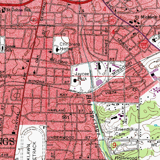 Topographic Map of Jaycee Park, AR