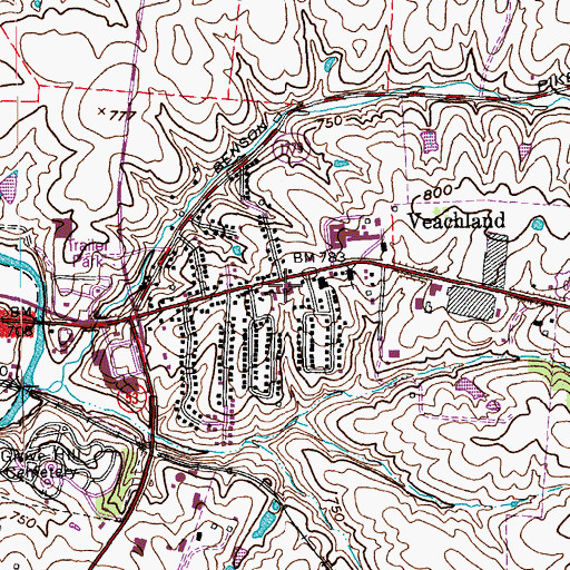 Topographic Map of Veachland, KY