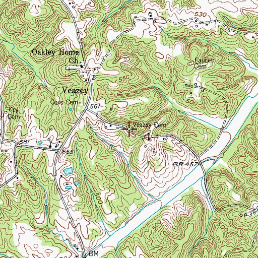 Topographic Map of Veazey Cemetery, KY