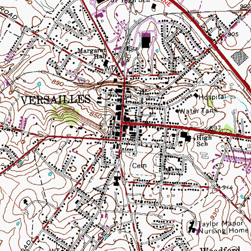 Topographic Map of Versailles, KY