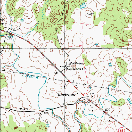 Topographic Map of Vertrees Church, KY