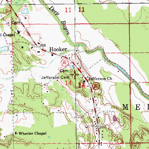 Topographic Map of Jefferson Cemetery, AR