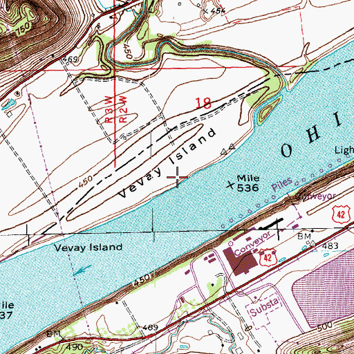 Topographic Map of Vevay Island, KY