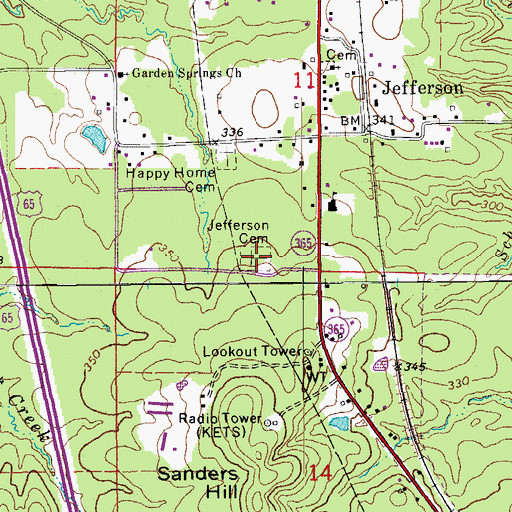 Topographic Map of Jefferson Cemetery, AR