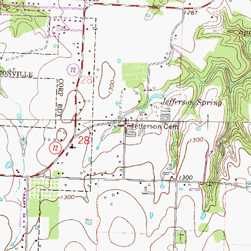 Topographic Map of Jefferson Cemetery, AR