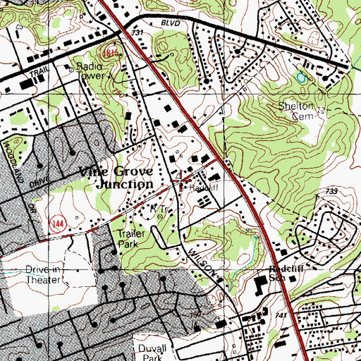 Topographic Map of Vine Grove Junction, KY
