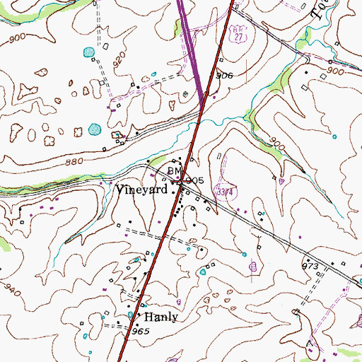 Topographic Map of Vineyard, KY
