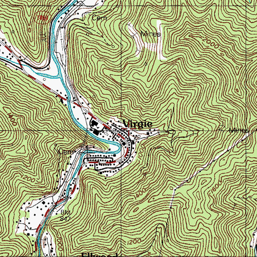 Topographic Map of Virgie, KY