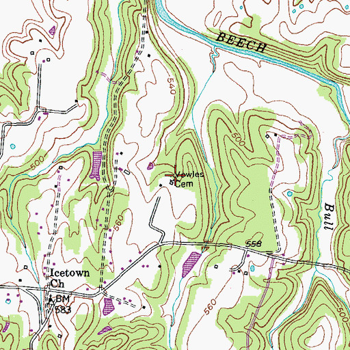 Topographic Map of Vowles Cemetery, KY