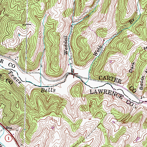 Topographic Map of Waddell Branch, KY