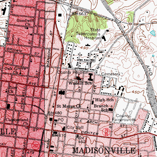 Topographic Map of Waddill School, KY