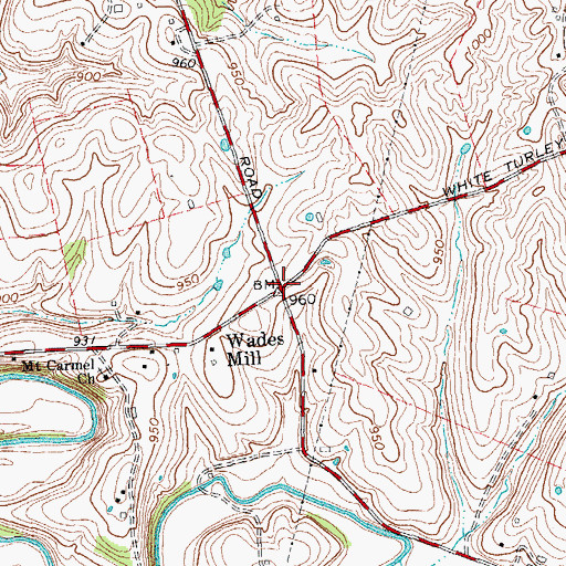 Topographic Map of Wades Mill, KY