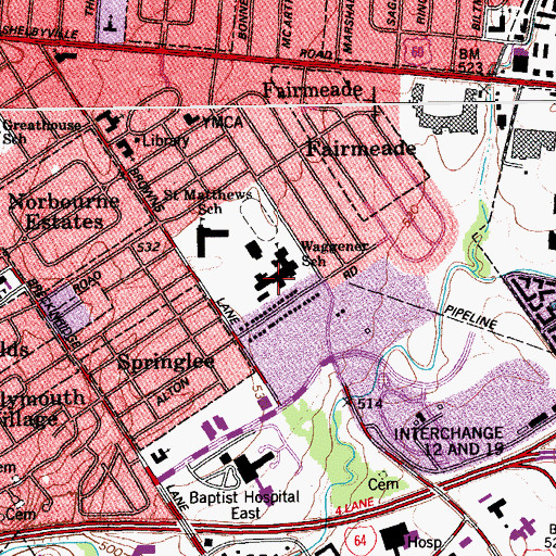 Topographic Map of Waggener Traditional High School, KY