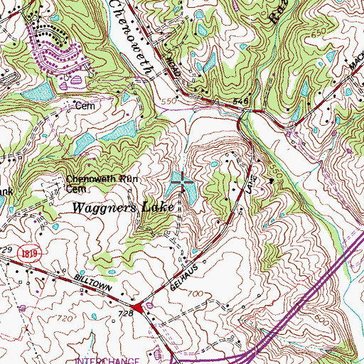 Topographic Map of Waggners Lake, KY