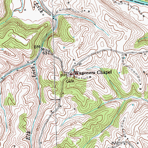 Topographic Map of Wagoners Chapel, KY