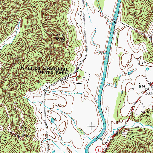 Topographic Map of Walker Memorial State Park, KY