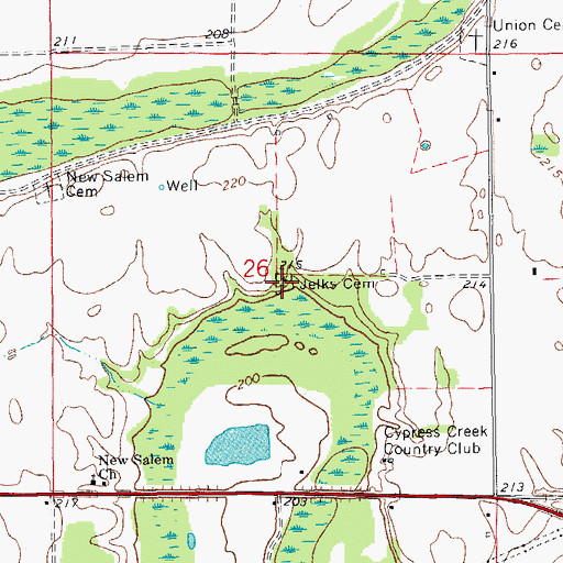 Topographic Map of Jelks Cemetery, AR