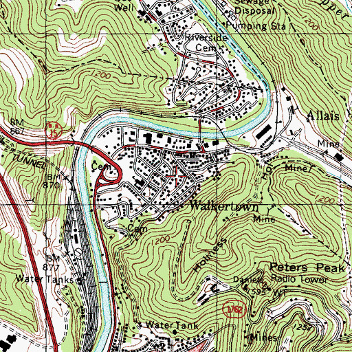Topographic Map of Walkertown, KY