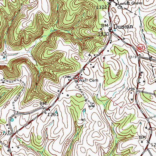 Topographic Map of Wall Cemetery, KY
