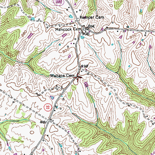 Topographic Map of Wallace Cemetery, KY