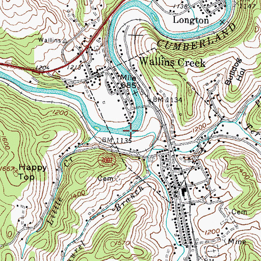 Topographic Map of Wallins Creek, KY