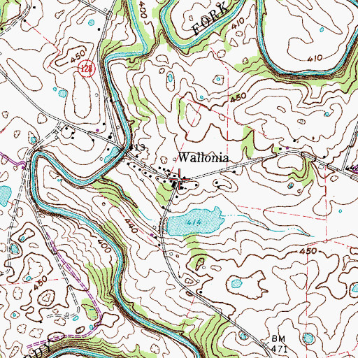 Topographic Map of Wallonia, KY