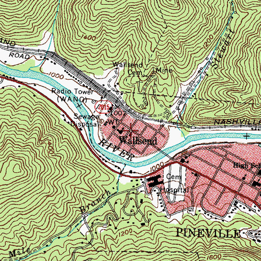 Topographic Map of Wallsend, KY
