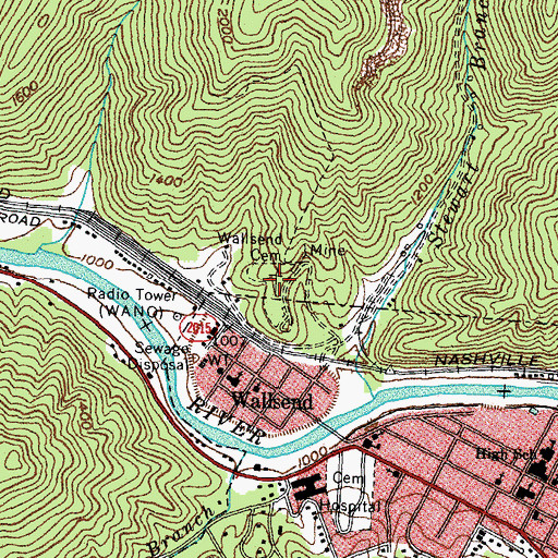 Topographic Map of Wallsend Cemetery, KY