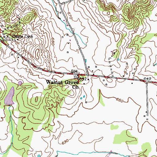Topographic Map of Walnut Grove Church, KY