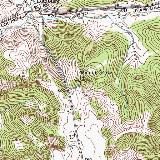 Topographic Map of Walnut Grove Church, KY